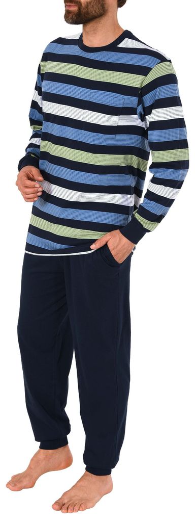 Lässiger Herren Pyjama Schlafanzug mit Bündchen in Produktbild 