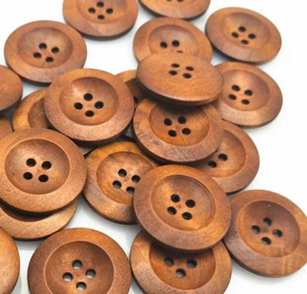 Boutons décoratifs en bois marron foncé de 25 mm pour vestes de laine