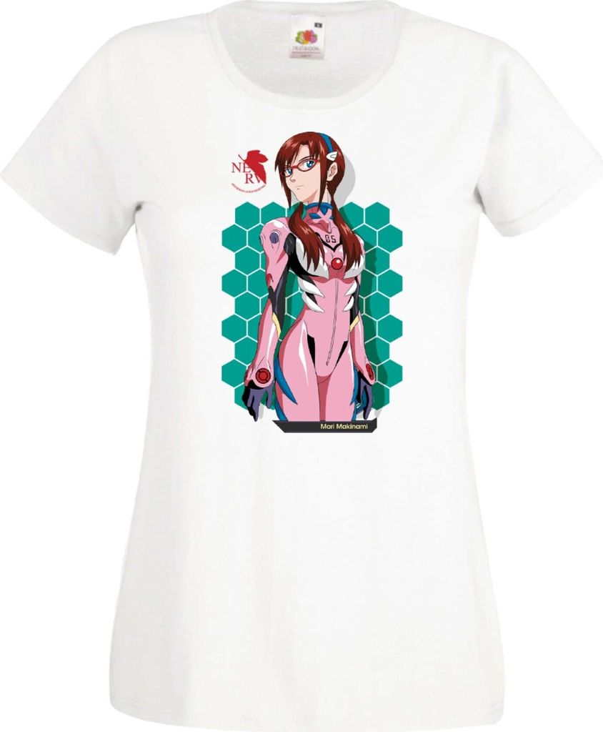 Damen T-Shirt Anime Manga Neon Anime Genesis Manga Evangelion Mari Illustrious Makinami Maria Iscariot Maria Iscariot, Lady 2XL / Grau
