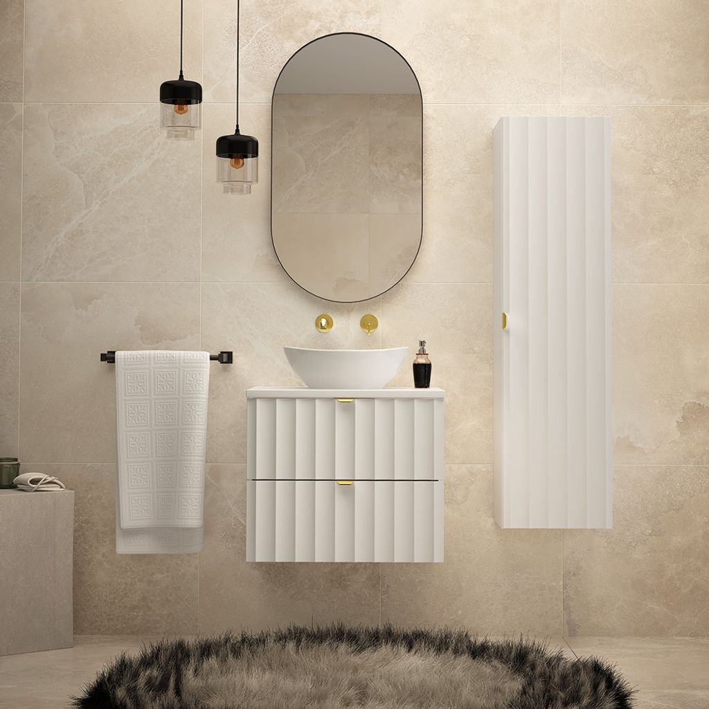 Badezimmermöbel Set 3 Teilig inkl. Waschbecken in weiß matt AVOLA-140