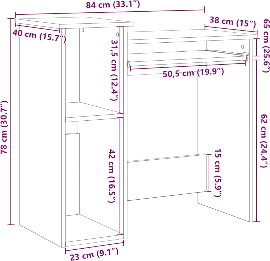 SYFAX™ Scrivania Professionale Compatta Legno Vecchio 84x40 cm - 10