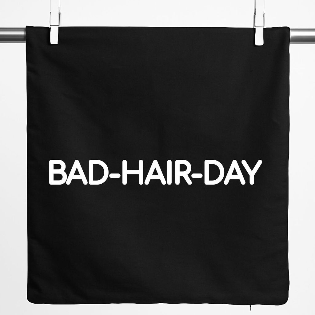 Huuraa Kissenbezug Bad Hair Day Schriftzug 40x40cm Black Baumwolle Dekokissenbezug Geschenkidee