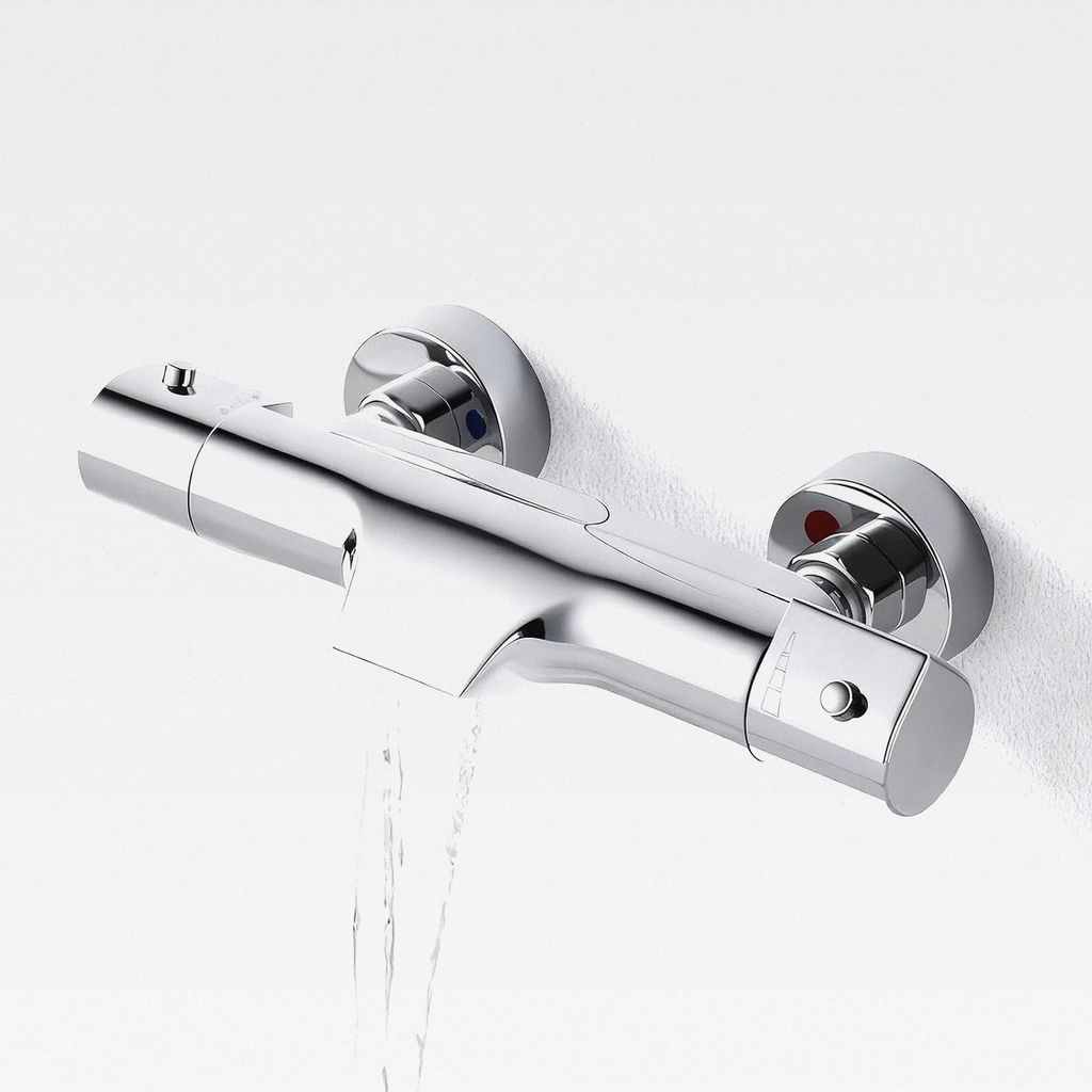 Wasserfall Badewannenarmatur mit Thermostat 2 Funktionen Chrom Thermostat Wannenarmatur, Duscharmatur für Badewanne, Mischbatterie Badewanne Dusch...