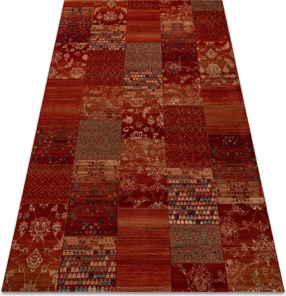 Grand tapis de salon patchwork rouge bordeaux KASHQAI 135x200 cm