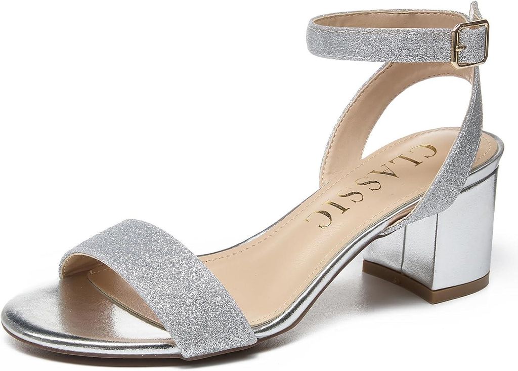 Elegante Damen-Sandalen mit Blockabsatz, bequem, sommerlich, silberfarben 37