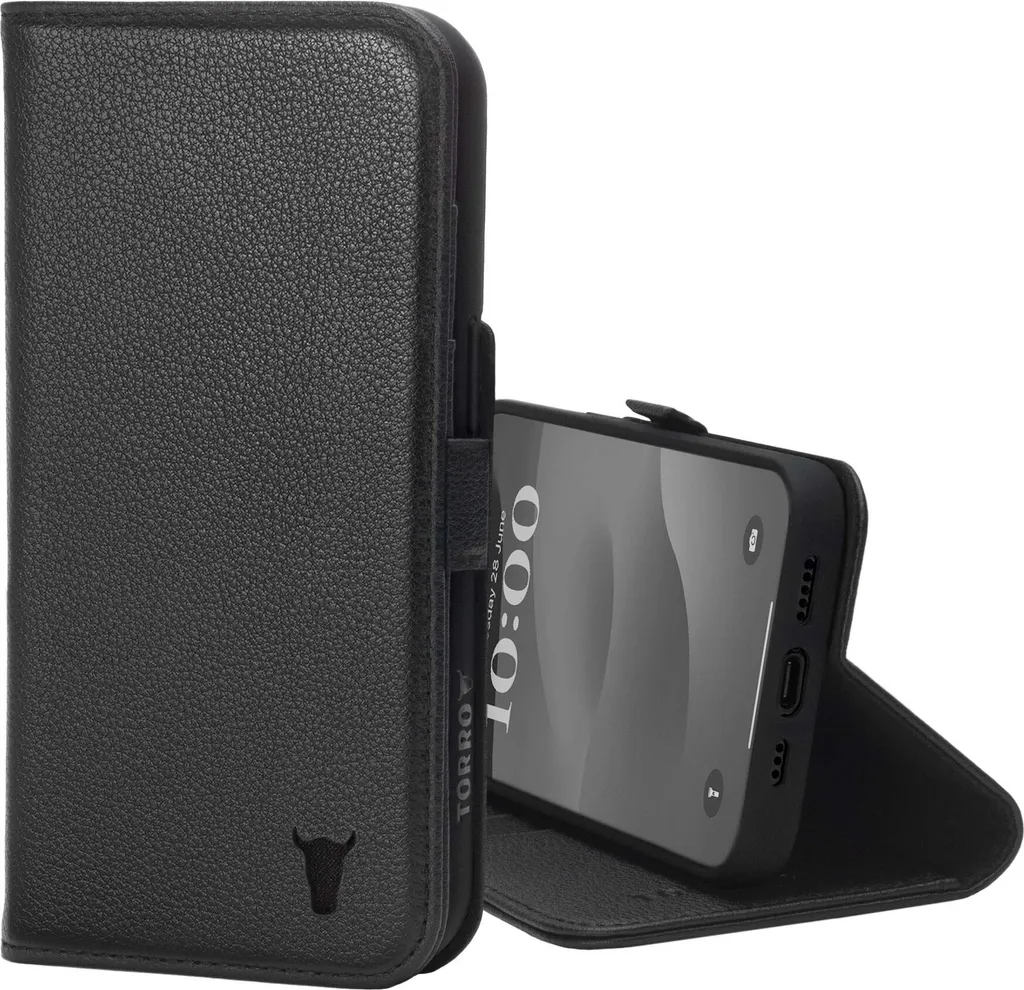 Custodia a portafoglio in pelle per iPhone 15 Pro di TORRO - Nero