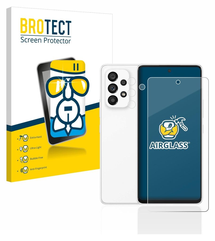 A product shot of a screen protector and its packaging, with a smartphone.
