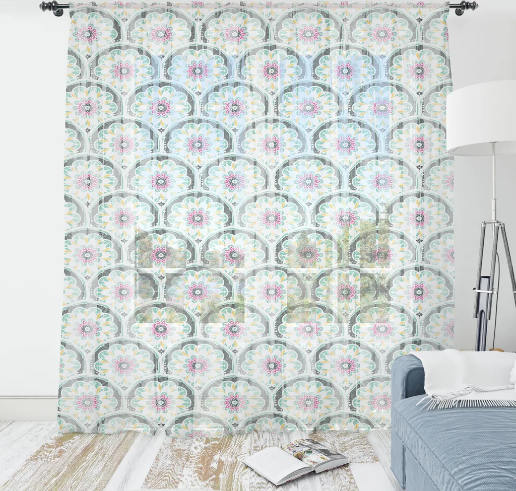 Tissu Mural XXL 274cm Satin Soyeux Mandala Oriental Déco Zen Vert Rose