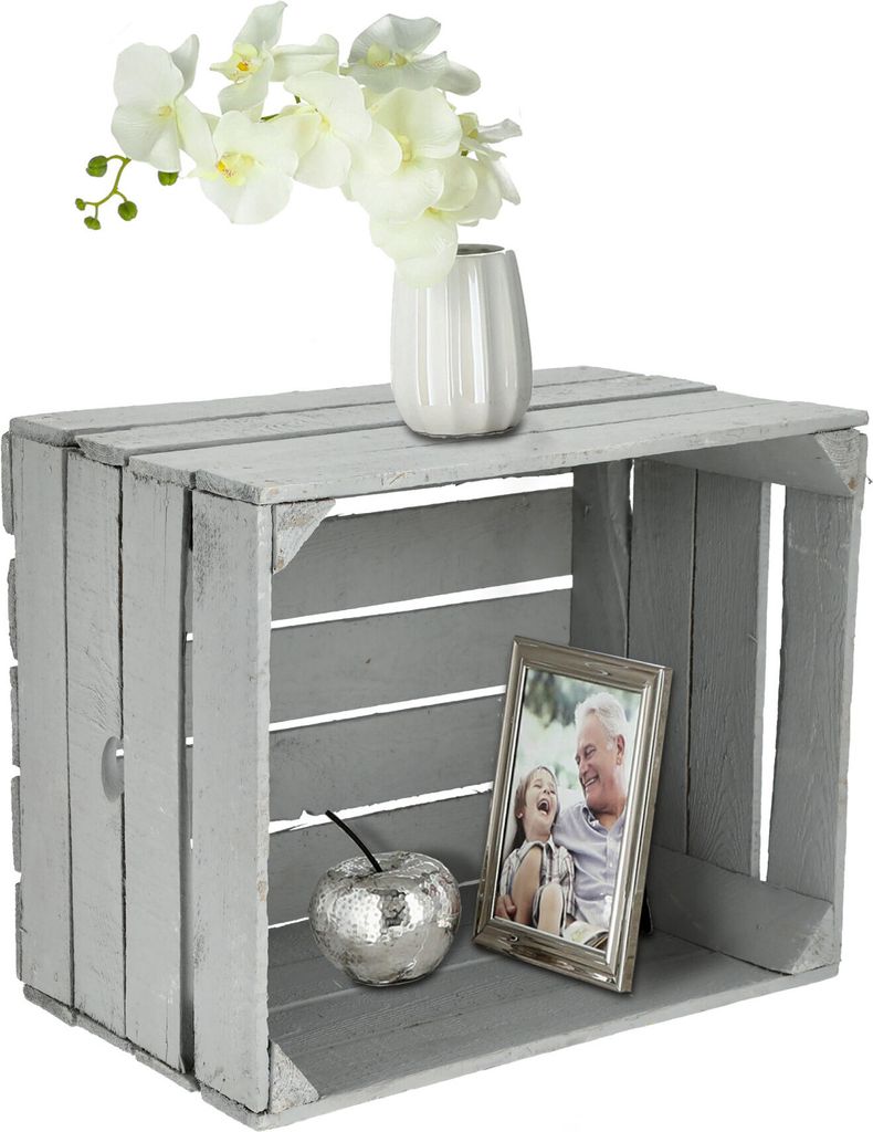 Obstkiste Holzkiste Weinkiste Stapelkiste Vintage Look grau Produktbild 