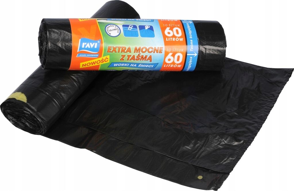 Bolsas de basura extra resistentes con cinta, 60 litros, Imagen del producto 