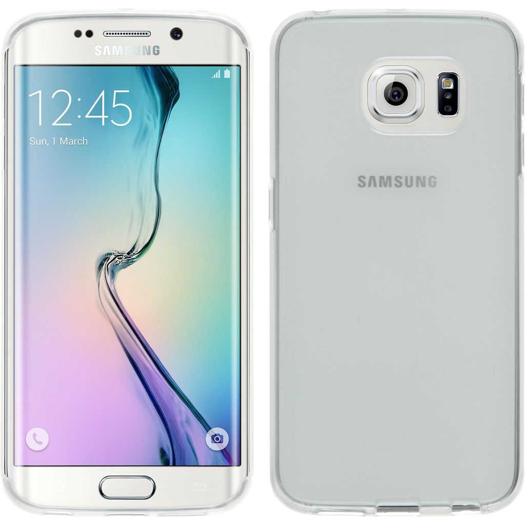 PhoneNatic Case kompatibel mit Samsung Galaxy S6 Edge - weiß Silikon Hülle transparent + flexible Folie
