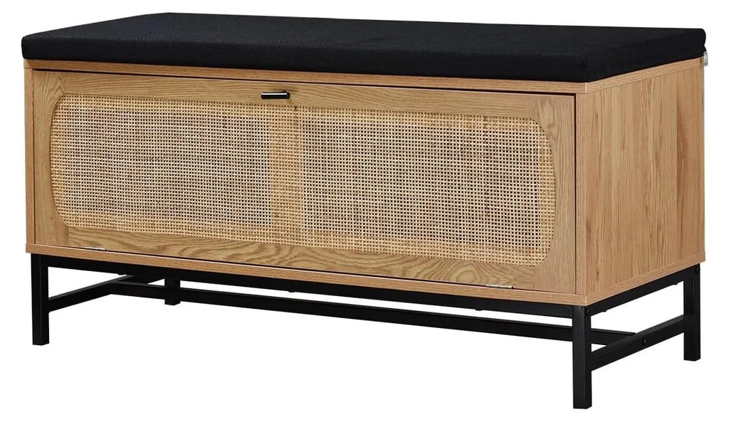 Meuble chaussure entrée JAYA façade rotin et assise confortable 100 cm - 4