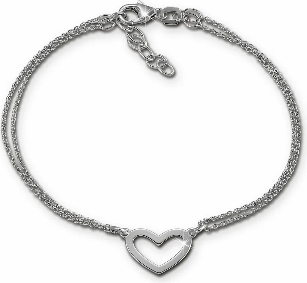 Bracelet en Argent 925 pour Femme avec Maille Fine et Pendentif Cœur