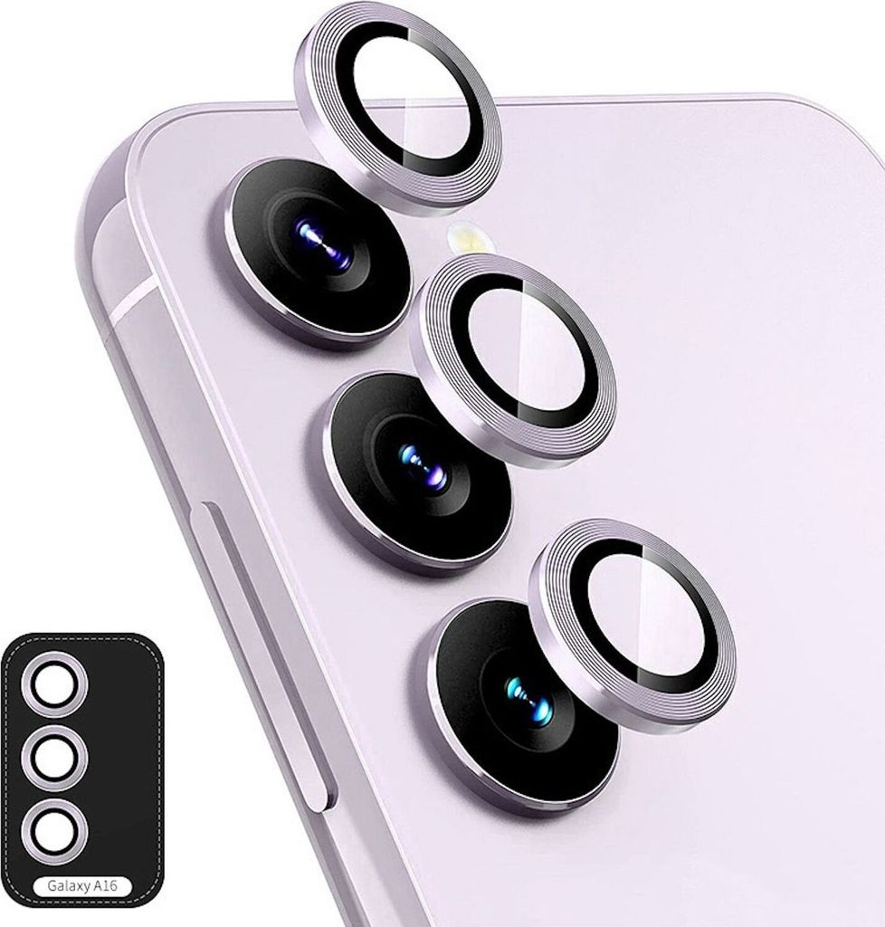 Für Samsung Galaxy A16 Aluminium Ring Kamera + H9 Tempered Hart Glas Hell-Lila