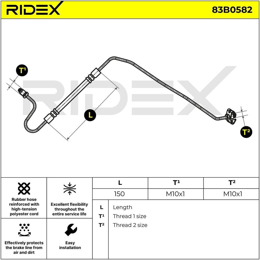 RIDEX 83B0582 Bremsschlauch Hinten Rechts passend für PEUGEOT 207 (WA, WC) 207 CC (WD) 207 SW (WK) 207 Stufenheck 207 SW Kasten / Kombi (WK)