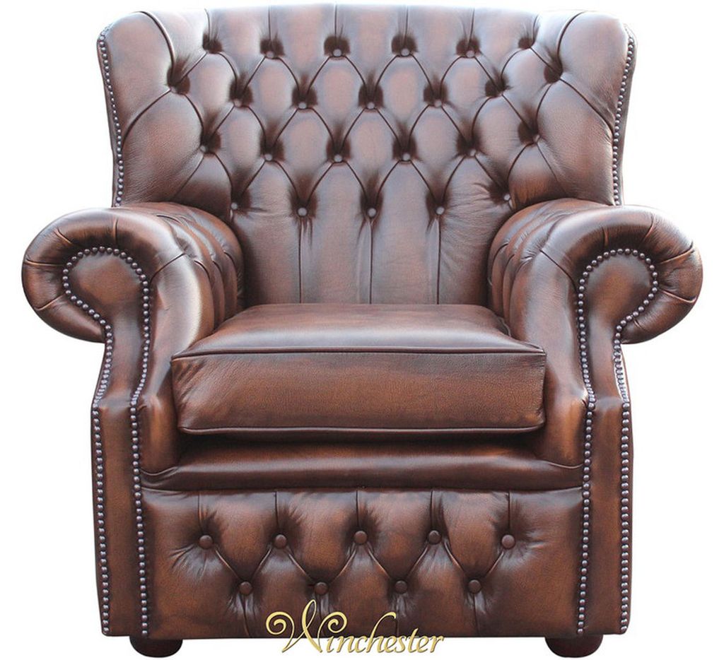 Chesterfield Leder Dunkelbraun Ohrensessel 1 Sitzer Designer Fernseh Sessel Neu