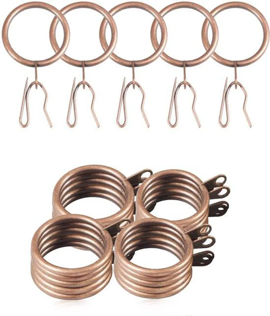 Anneaux rideaux 30 mm rouges et bronze finition mate en métal durable