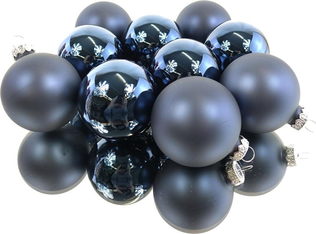 Christbaumkugeln Night Blue dunkelblau 5 x glänzend & 5 x matt Ø 6 cm aus Glas - 10er Set