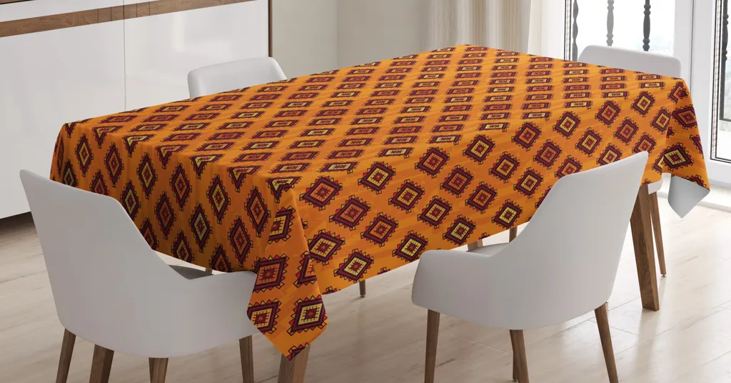 ABAKUHAUS Tovaglia Etnica Arancione Senape 140x240 cm Impermeabile