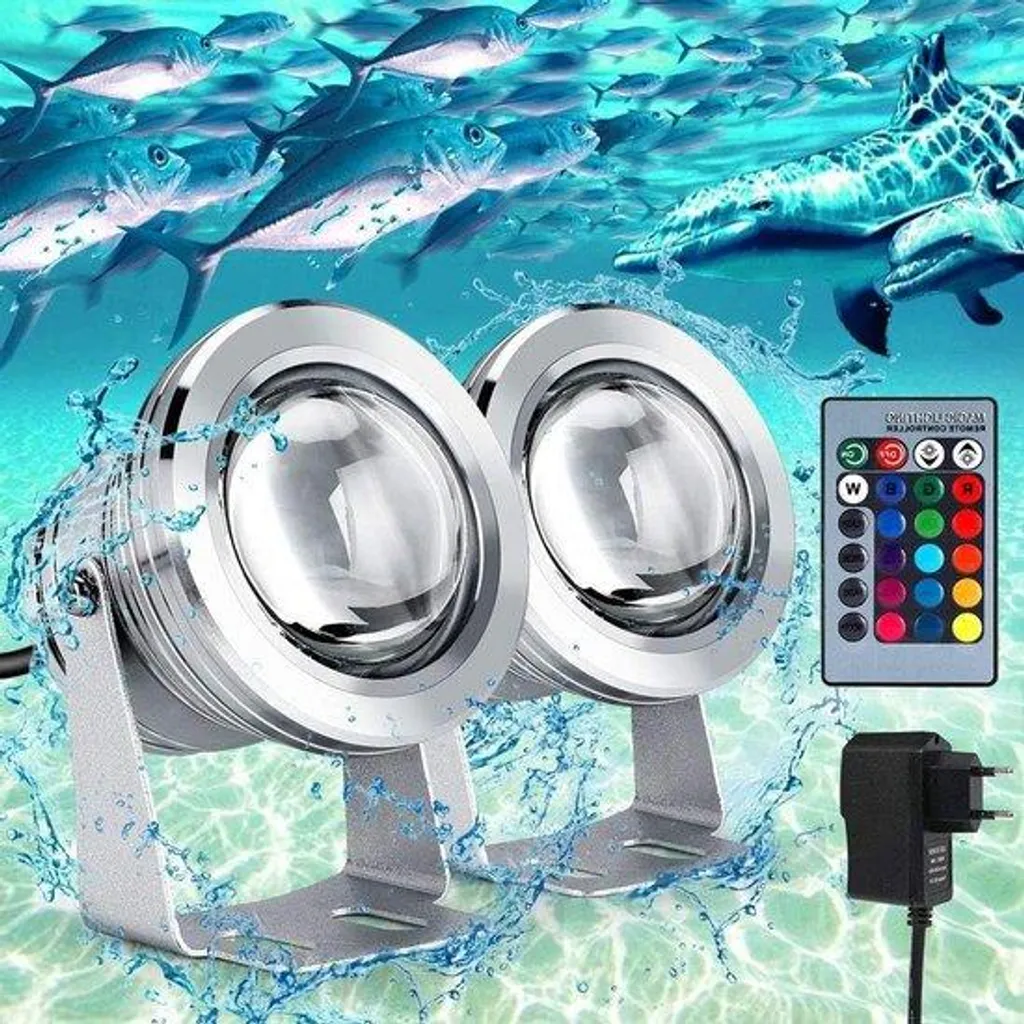 Lampe subaquatique LED double Inox RGB : Éclairage étanche pour bassin sombre