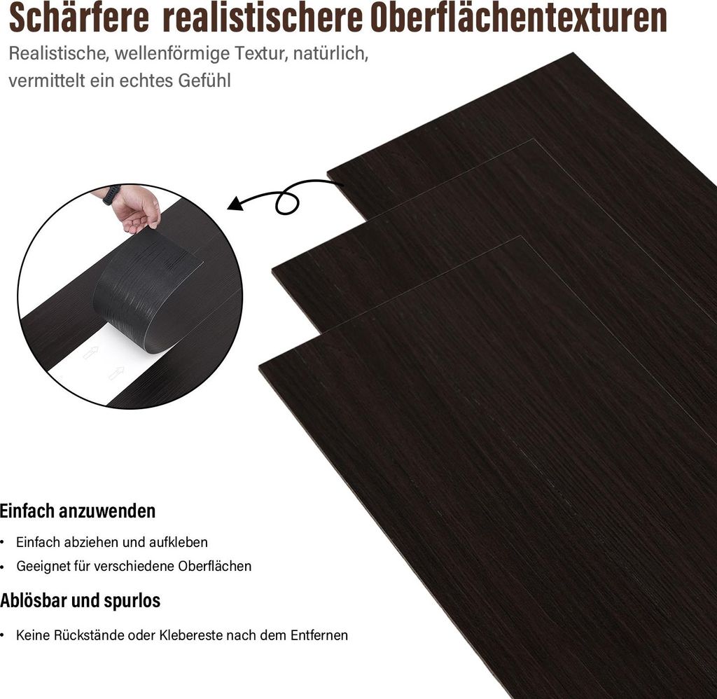 36 Dielen PVC Bodenbelag Vinylboden Vinyl Fliesen Laminat Fußboden Selbstklebend Dunkelbraun 5m²