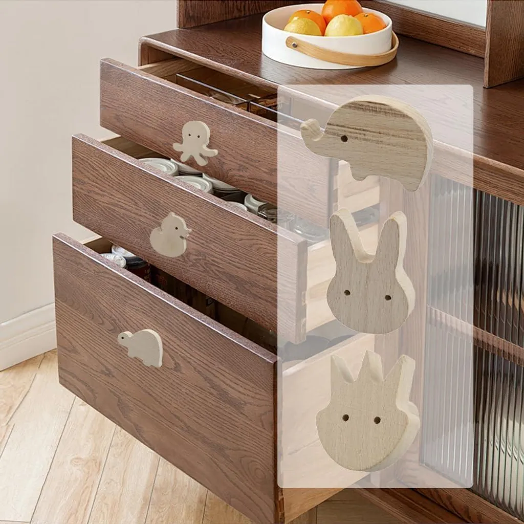 Poignées de tiroir mignons animaux en bois pour meubles de chambre
