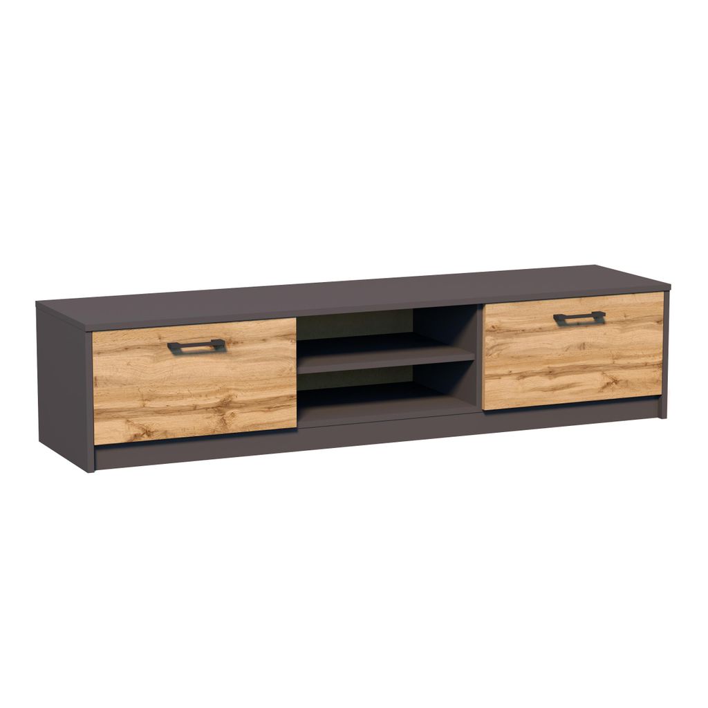 Meblando TV-Lowboard Fernsehschrank mit 2 Türen, Breite 160cm, TV-Board TV-Schrank, Anthrazit Grau / Wotan Eiche