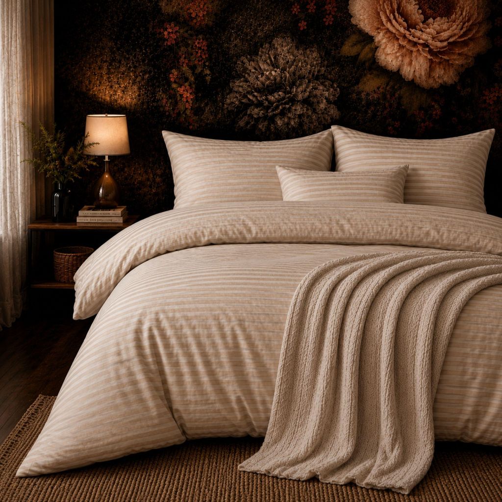 Bettwäsche 155x220 Beige Damast Streifen – Renforcé Produktbild 