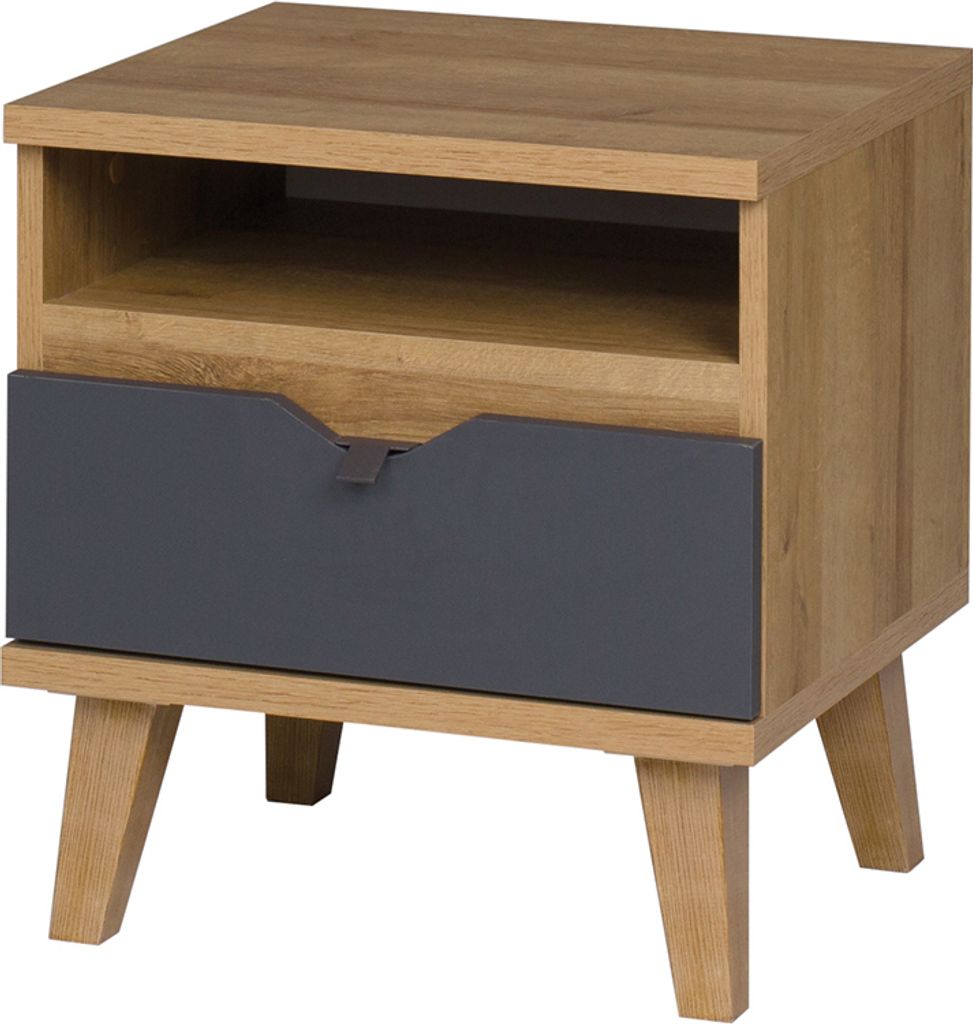 RAVIO Nachttisch Aster mit Schublade Metallgriff holzdekor breite 45cm (Goldene Eiche / Graphit)