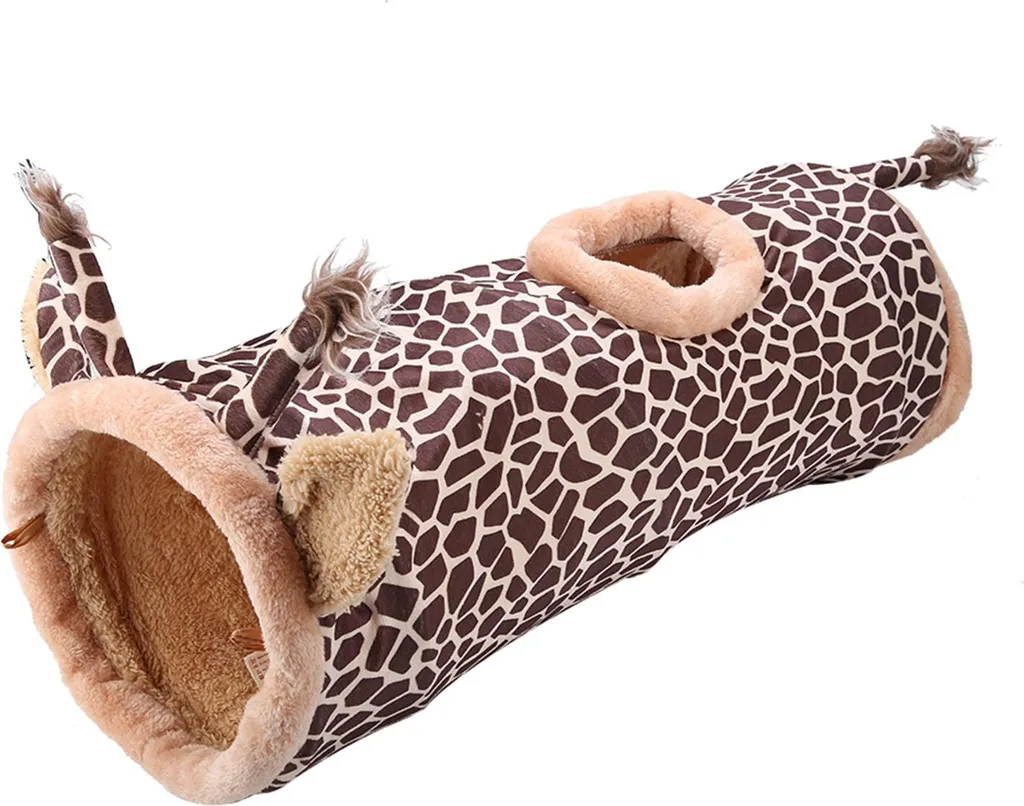Tunnel Girafe pliable en tissu pour chat et lapin - Jouet interactif