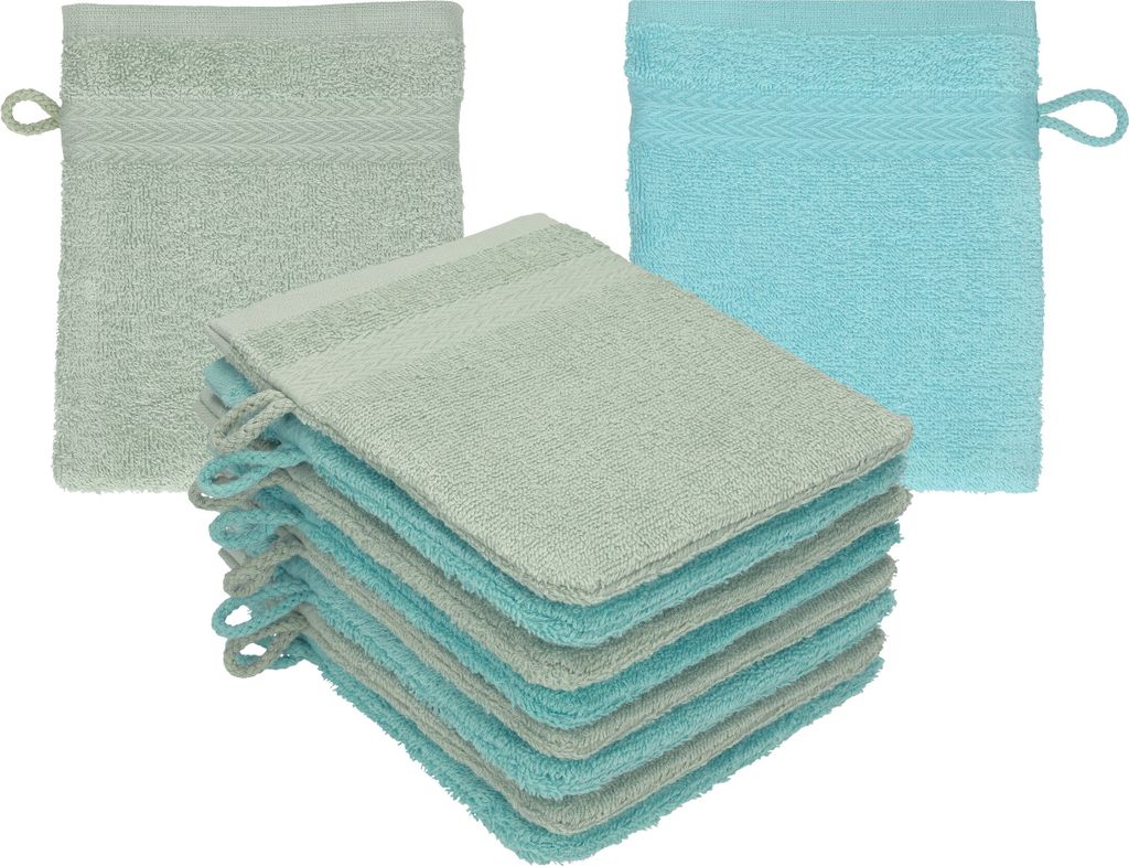 Betz 10 Stück Waschhandschuhe 16x21 cm PREMIUM 100% Baumwolle Farbe: heugrün - ocean