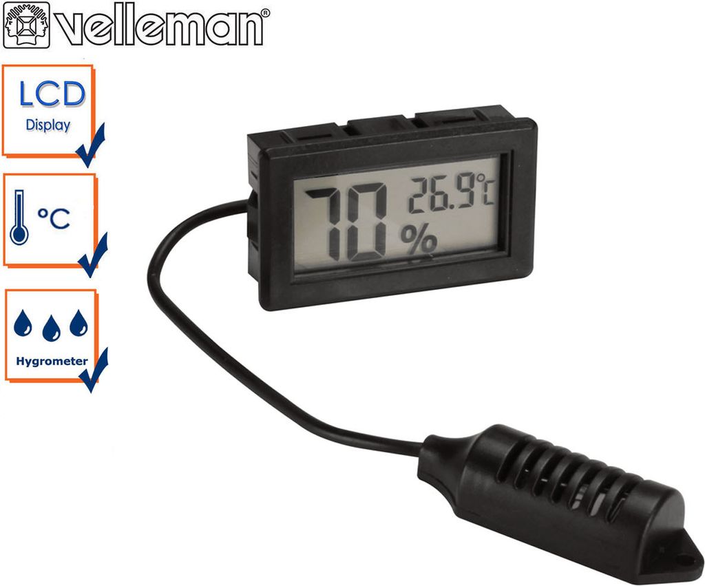 Velleman Digitales Einbau Thermometer/Hygrometer, großes Produktbild 