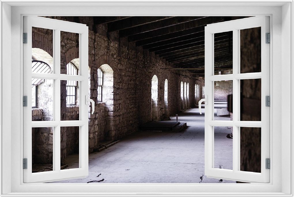 Wallario Wandbild mit Fenster-Illusion: Altes Bauwerk - Produktbild 