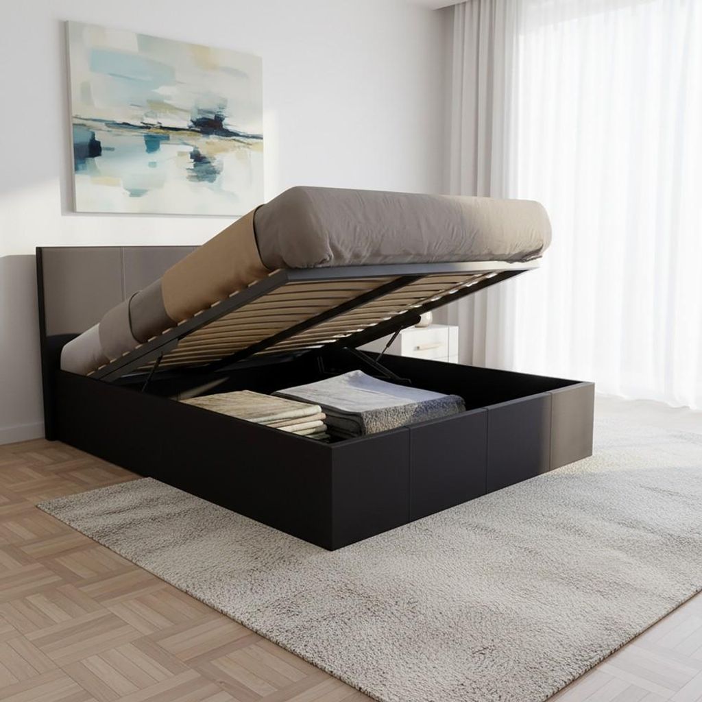 BETTKASTEN BARCELONA/ Bett 140x190 - Schwarz
