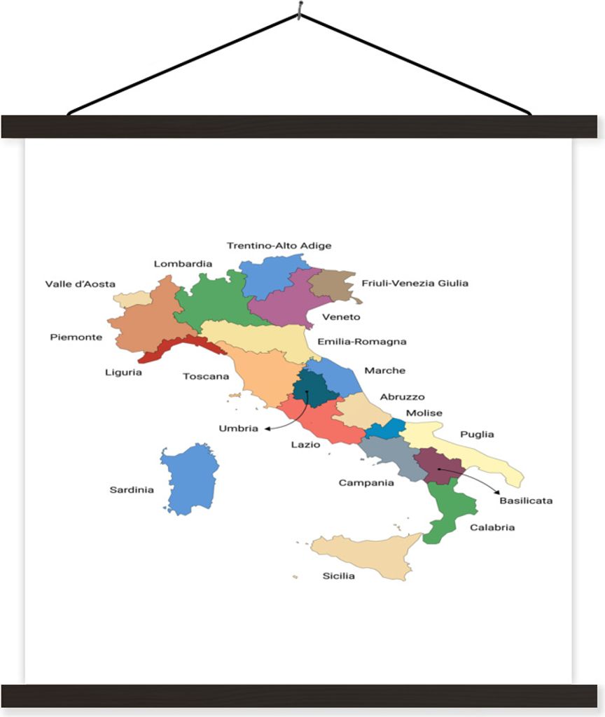 MuchoWow Textilposter Karte der Regionen Italiens 40x40 cm mit schwarzem Rahmen - Fotos