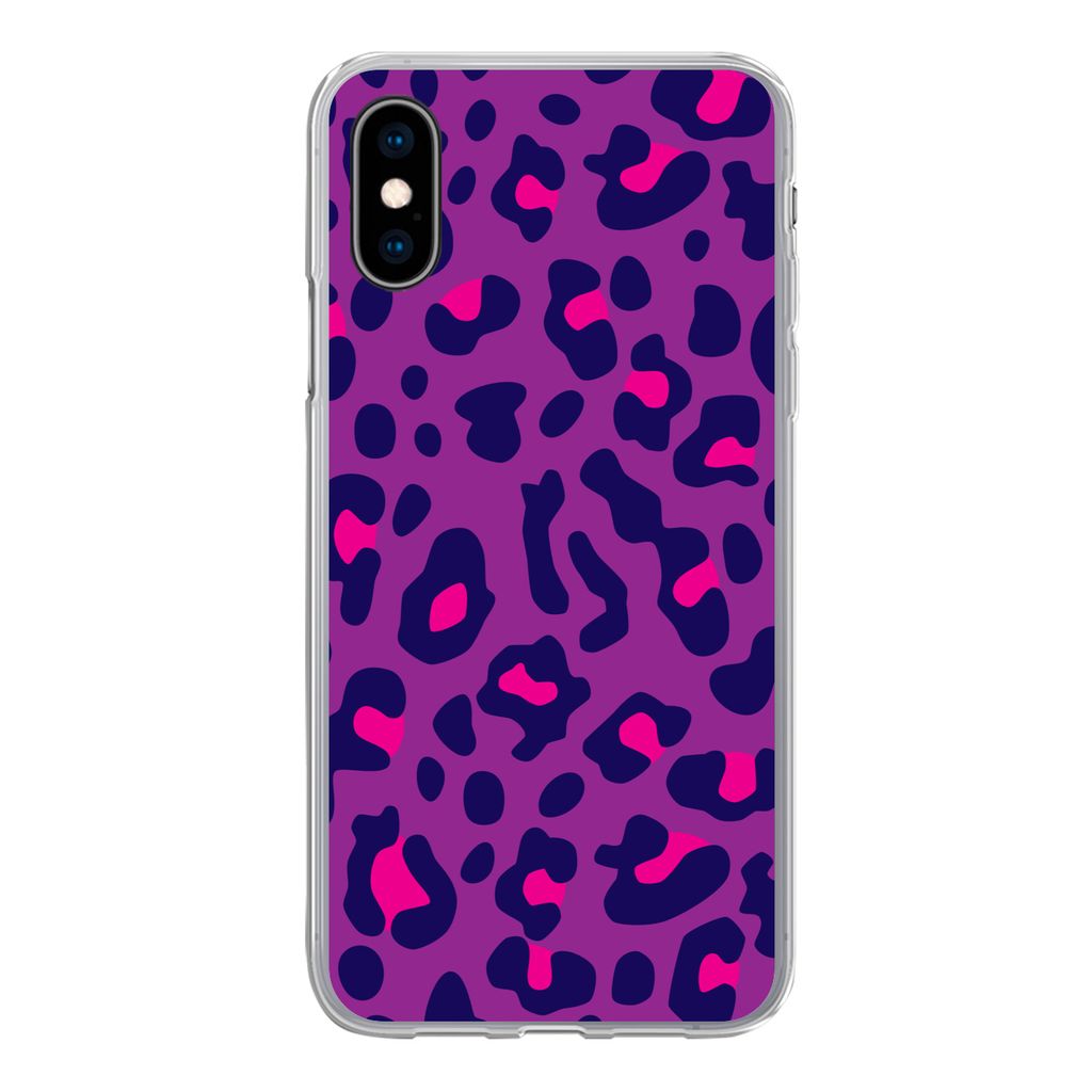 MuchoWow Handyhülle Schutzhülle Hülle für iPhone X Pantherdruck - Lila - Rosa Silikon Softcase Handy Hülle - Handyhülle