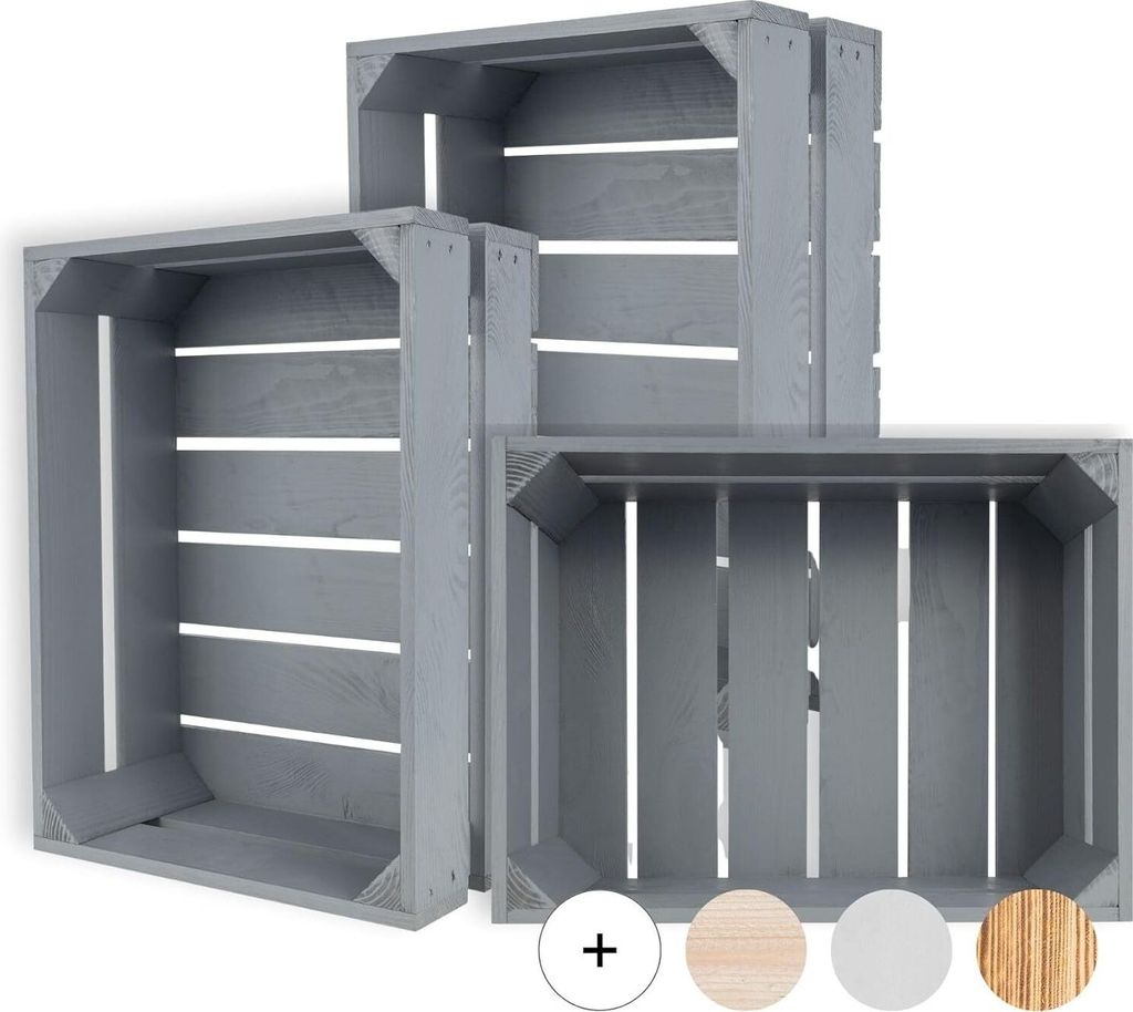 Creative Deco 3 x Holzkiste Grau | 40 x 30 x 15 cm | Weinkisten Set Obstkiste Holz | Holzbox Kiste Geschenkkorb Spielzeugkiste Aufbewahrungsbox