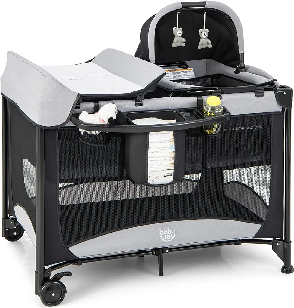 Lit Bébé Pliable avec Table à Langer pour Maison et Voyages 5 en 1