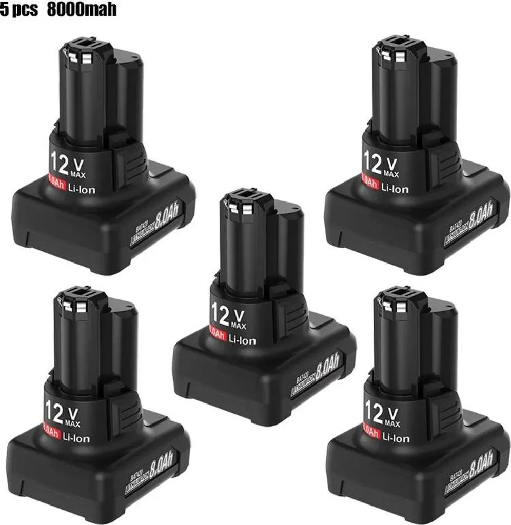 Batterie Rosa 12V 8.0Ah (8000mAh) Li-Ion per Utensili - 5 Pezzi