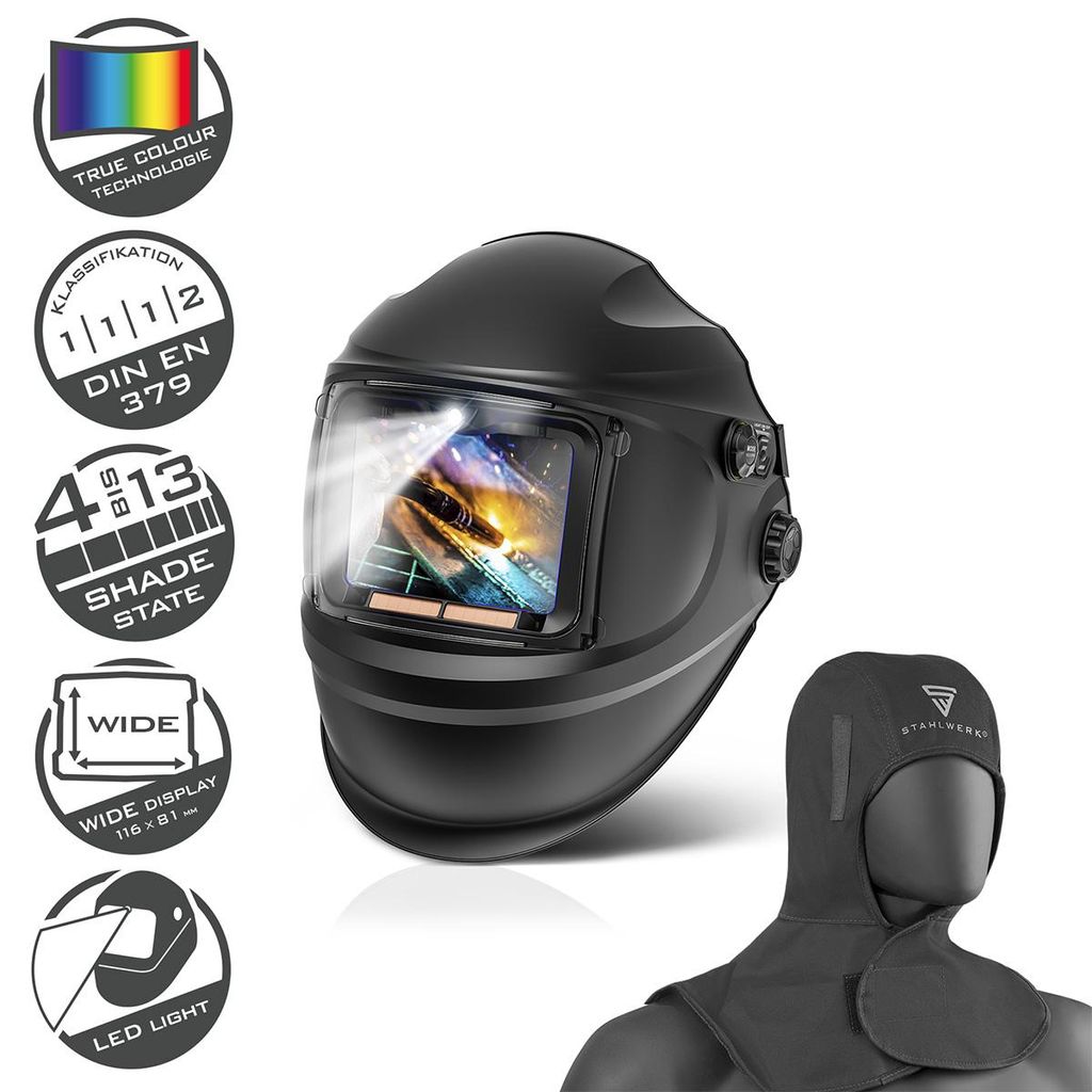 STAHLWERK Automatik-Schweißhelm RAPTOR 3-in-1 im Set mit Schweißhaube