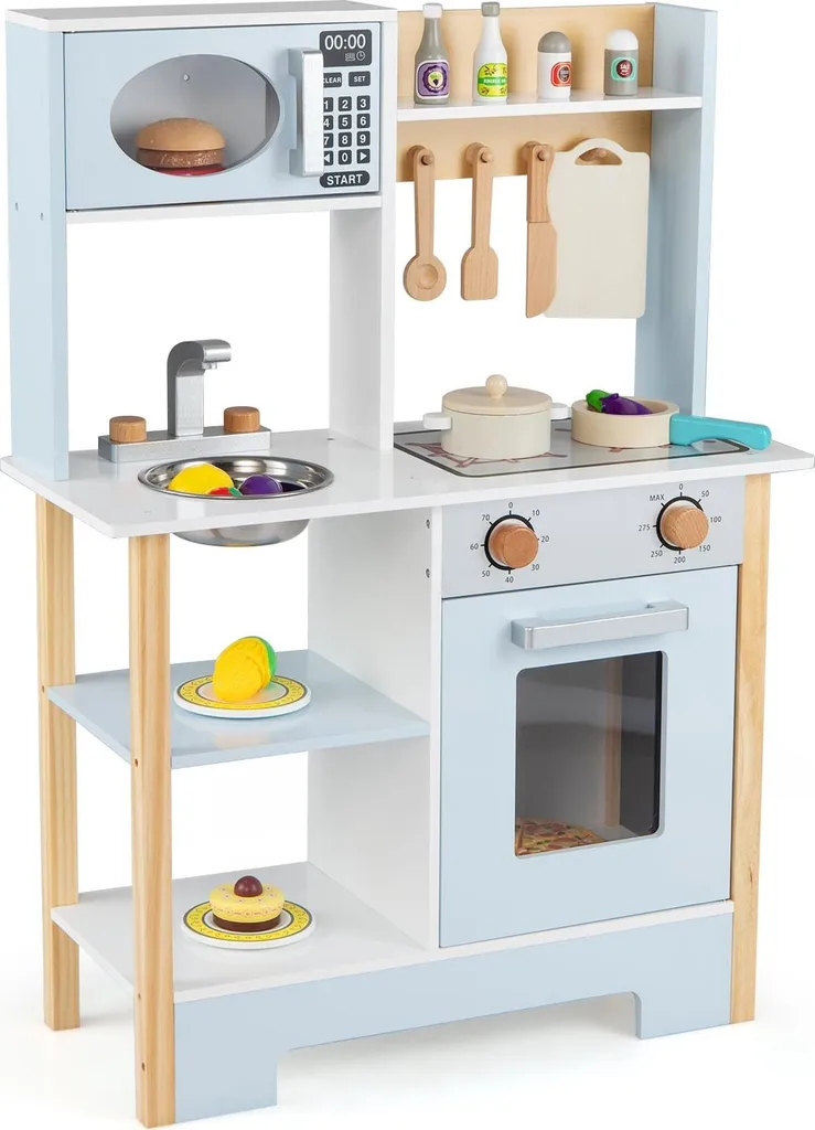 Cuisine bleue pour enfants avec micro-ondes et tableau noir - Modèle XL