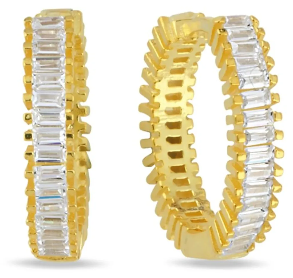 Créoles argent doré et zircone baguette 15 mm au design intemporel