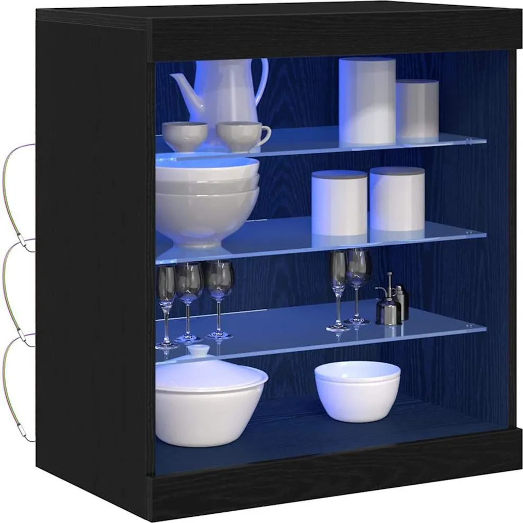 Credenza LED effetto rovere nero 60,5 x 37 x 67 cm