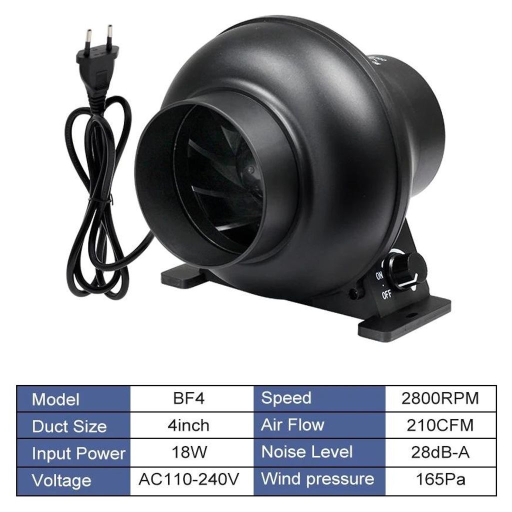 EC Rohrventilator - BF4 Modell - Stufenloser Drehzahlregler - 2800 U/min Max - Luftstrom 210 CFM - Für Hydroponik-Growzelt - Hellgrau