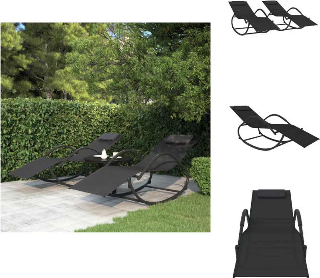Chaise longue à bascule pour détente jardin et piscine en acier noir