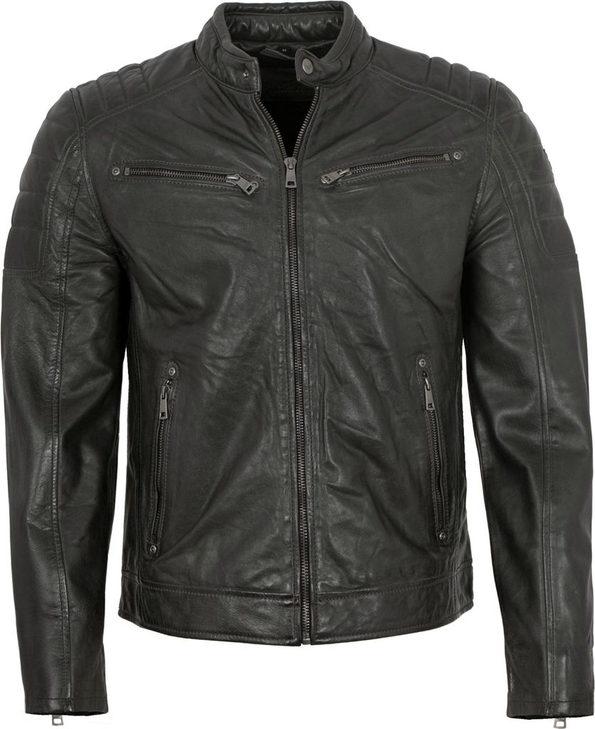 Mauritius - Herren Lederjacke Bikerjacke Lammnappa dark green : XL
