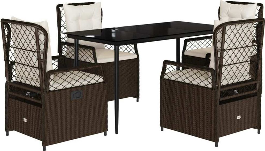 vidaXL 5-tlg. Garten-Essgruppe mit Kissen Braun Poly Rattan