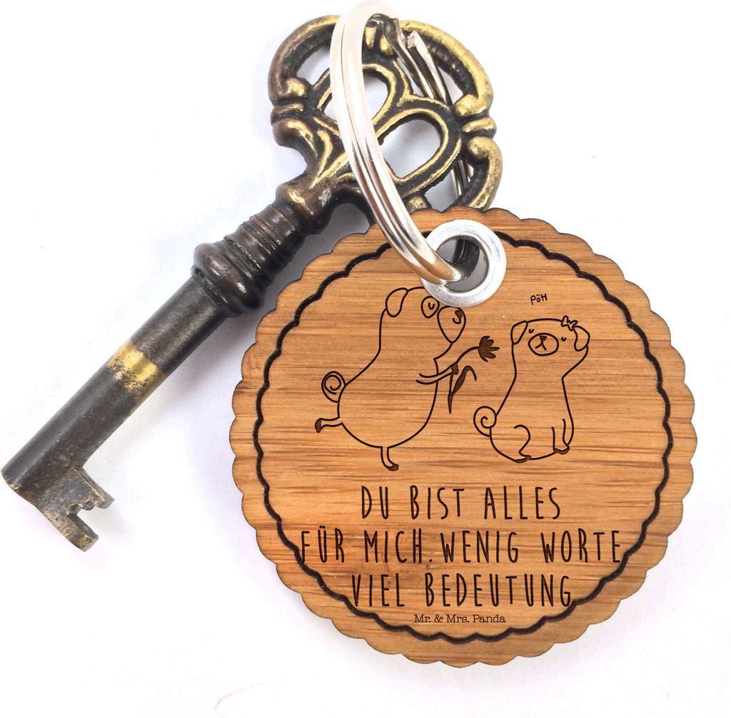Mr. & Mrs. Panda Anhänger Mops Verliebt - Transparent - Geschenk, Pure Liebe, Taschenanhänger, Schlüsselanhänger Holz, Sprüche, Hund, Knuffig,...