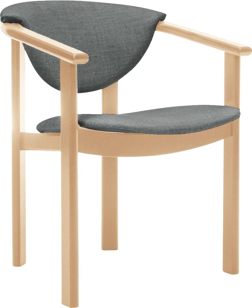 Polsterstuhl mit Armlehnen Kate F1 moderne gepolsterte Stuhl stilvoll Sessel für Esszimmer in Webstoff, Farbe: grau - inari 91, Beinefarbe: natür...