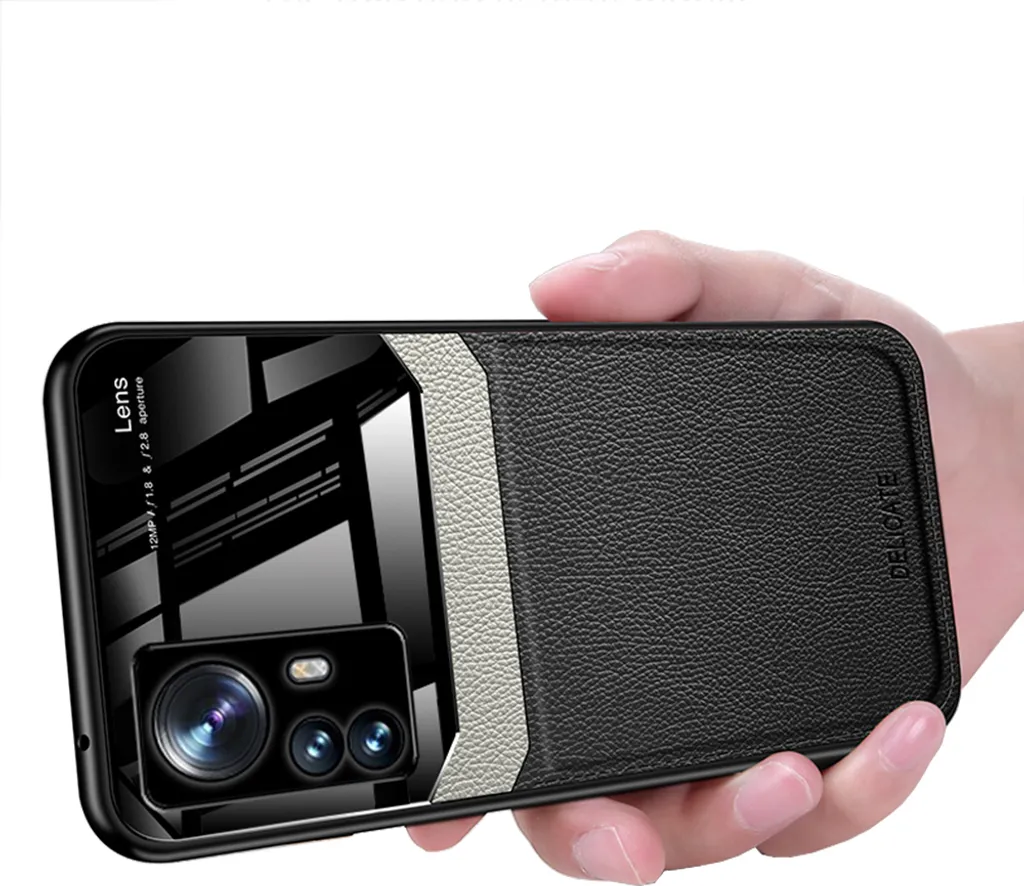 Cover Xiaomi 12 Nera in Pelle Litchi - Protezione Fotocamera in Vetro